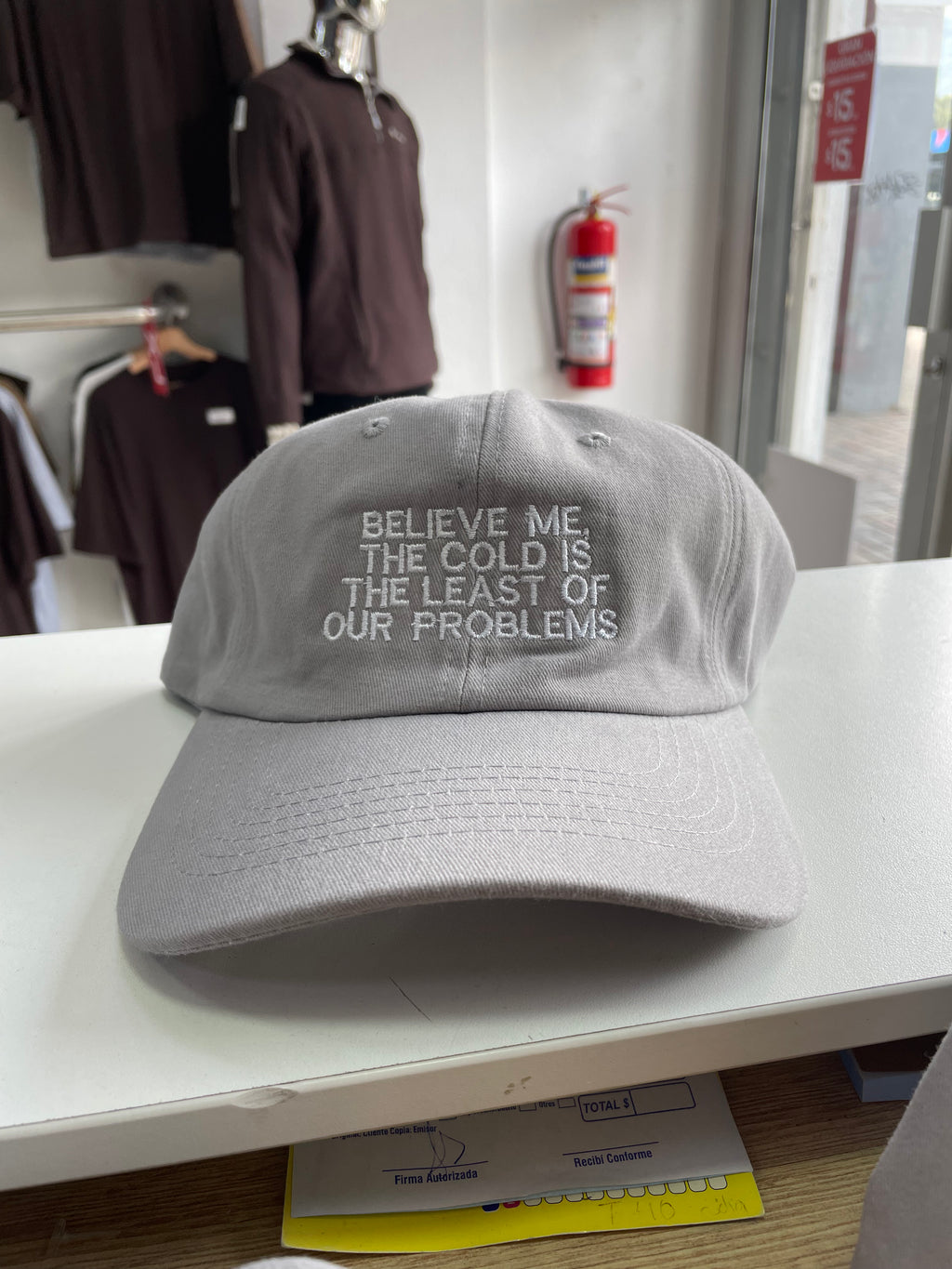 GORRA “BELIEVE ME THE COLD IS THE LEAST OF OUR PROBLEMS”